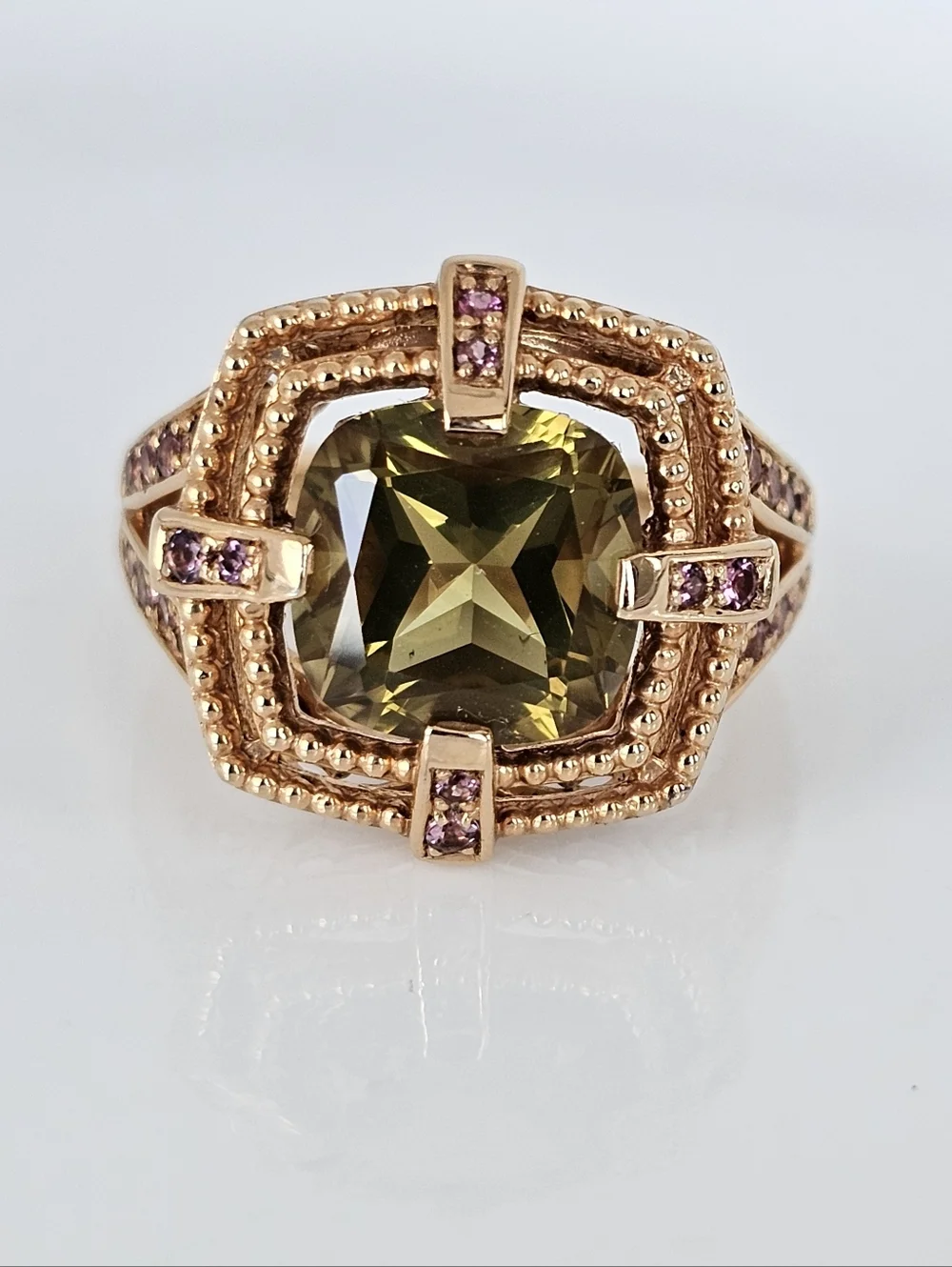 Gorgeous Vintage Peridot & Pink Sapphire Ring Rose Gold Vermeil Size 7! - Picture 2 of 8